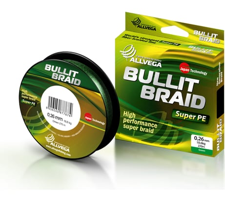 Плетеный шнур ALLVEGA Bullit Braid, 270 м, темно-зеленый, 0.26 мм, 18.6 кг BB270GR26