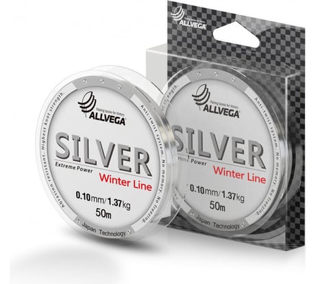 Монофильная леска ALLVEGA Silver, 50 м, 0.10 мм, 1.37 кг, серебристая SIL50010