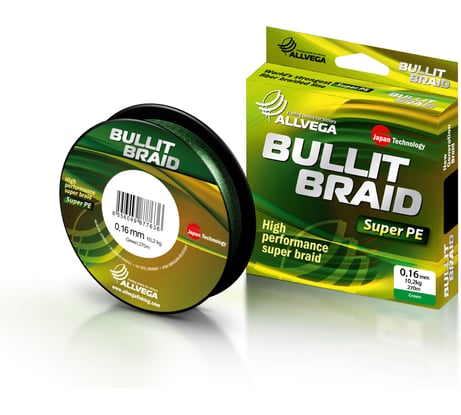 Плетеный шнур ALLVEGA Bullit Braid, 270 м, темно-зеленый, 0.16 мм, 10.2 кг BB270GR16
