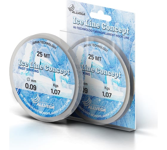 Монофильная леска ALLVEGA Ice Line Concept, 25 м, 0.09 мм, 1.07 кг, прозрачная LILC2509 1