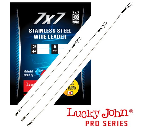 Стальные поводки Lucky John 7x7 LJ Pro Series SSW AFW, вертлюг и застежка, 09.12.18 кг, 20-25-30 см, LJP6019-030K