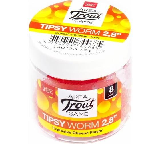 Съедобные искусственные слаги LUCKY JOHN LJ Pro Series TIPSY WORM, 2.8 дюйма (7.12 см), цвет T74, 8 шт. 140176-T74