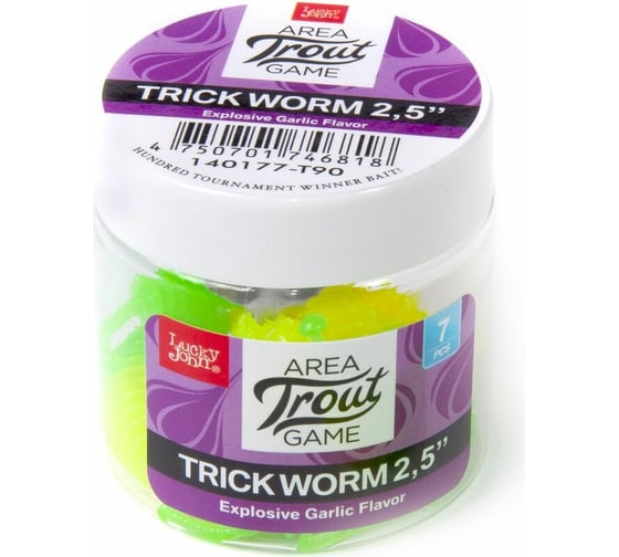 Съедобные искусственные слаги LUCKY JOHN LJ Pro Series TRICK WORM, 2.5 дюйма (6.35 см), цвет T90, 7 шт. 140177-T90
