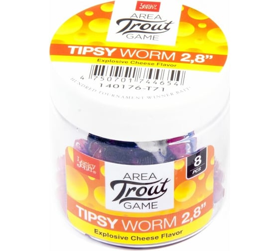 Съедобные искусственные слаги LUCKY JOHN LJ Pro Series TIPSY WORM, 2.8 дюйма (7.12 см), цвет T71, 8 шт. 140176-T71