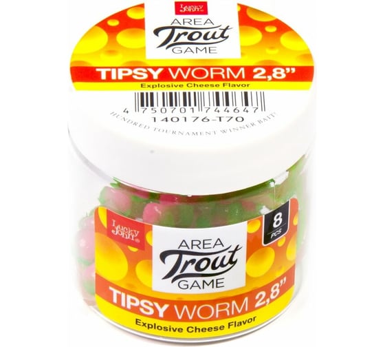 Съедобные искусственные слаги LUCKY JOHN LJ Pro Series TIPSY WORM, 2.8 дюйма (7.12 см), цвет T70, 8 шт. 140176-T70