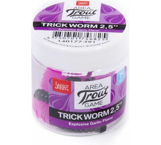 Съедобные искусственные слаги LUCKY JOHN LJ Pro Series TRICK WORM, 2.5 дюйма (6.35 см), цвет T91, 7 шт. 140177-T91
