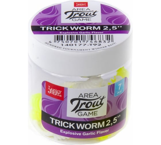 Съедобные искусственные слаги LUCKY JOHN LJ Pro Series TRICK WORM, 2.5 дюйма (6.35 см), цвет T92, 7 шт. 140177-T92