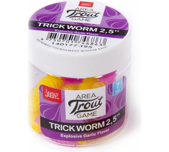 Съедобные искусственные слаги LUCKY JOHN LJ Pro Series TRICK WORM, 2.5 дюйма (6.35 см), цвет T95, 7 шт. 140177-T95