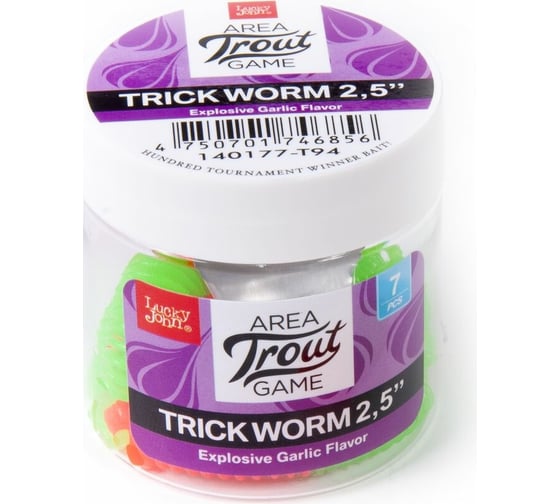 Съедобные искусственные слаги LUCKY JOHN LJ Pro Series TRICK WORM, 2.5 дюйма (6.35 см), цвет T94, 7 шт. 140177-T94