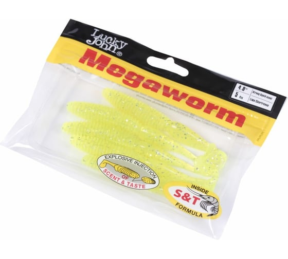Съедобные искусственные виброхвосты LUCKY JOHN LJ Pro Series MEGAWORM, 4.0 дюйма, цвет 071, 5 шт. 140191-071