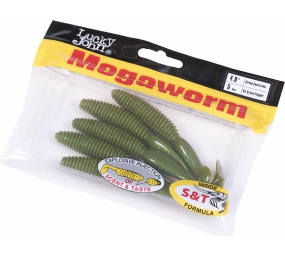 Съедобные искусственные виброхвосты LUCKY JOHN LJ Pro Series MEGAWORM, 4.0 дюйма, цвет S67, 5 шт. 140191-S67