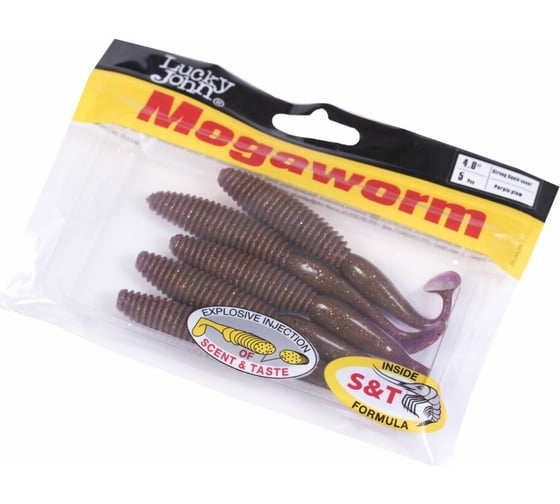 Съедобные искусственные виброхвосты LUCKY JOHN LJ Pro Series MEGAWORM, 4.0 дюйма, цвет S13, 5 шт. 140191-S13
