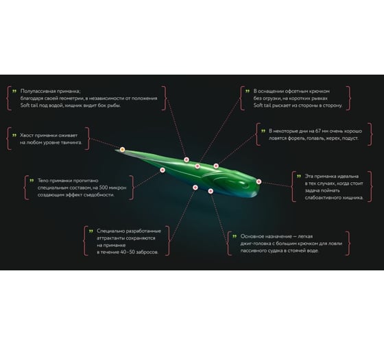 Силиконовая приманка Ojas SoftTail-67 Chartreuse fluo, рак-рыба, 10шт/блистер OJ-20101