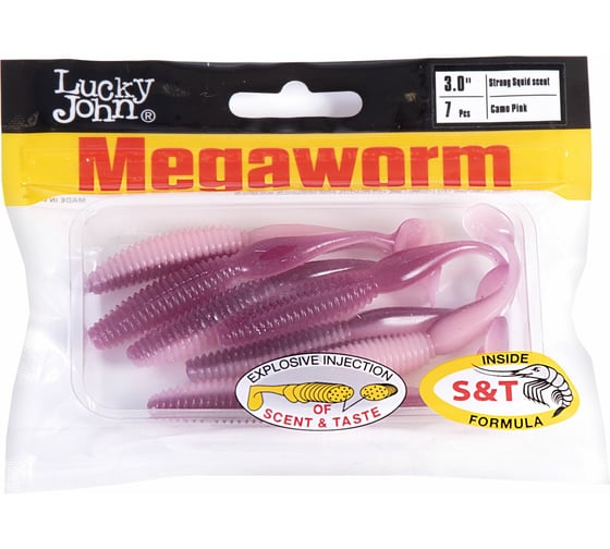 Съедобные искусственные виброхвосты LUCKY JOHN LJ Pro Series MEGAWORM 3.0in, 7.60 /T61, 7 шт. 140190-T61