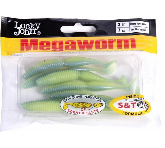 Съедобные искусственные виброхвосты LUCKY JOHN LJ Pro Series MEGAWORM 3.0in, 7.60 /T57, 7 шт. 140190-T57