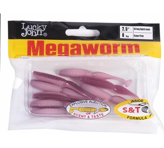 Съедобные искусственные виброхвосты LUCKY JOHN LJ Pro Series MEGAWORM 2.5in, 6.35 /T61, 8 шт. 140189-T61