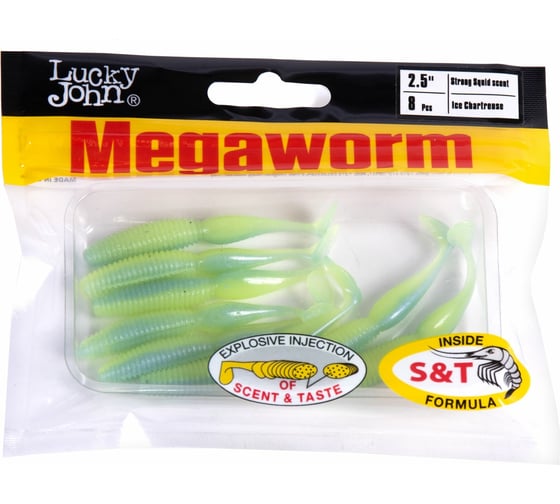 Съедобные искусственные виброхвосты LUCKY JOHN LJ Pro Series MEGAWORM 2.5in, 6.35 /T57, 8 шт. 140189-T57