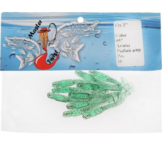 Силиконовая приманка СИМАЛЕНД Master Twist FRY 2", цвет 052, набор 10 шт., салатовый 7846497