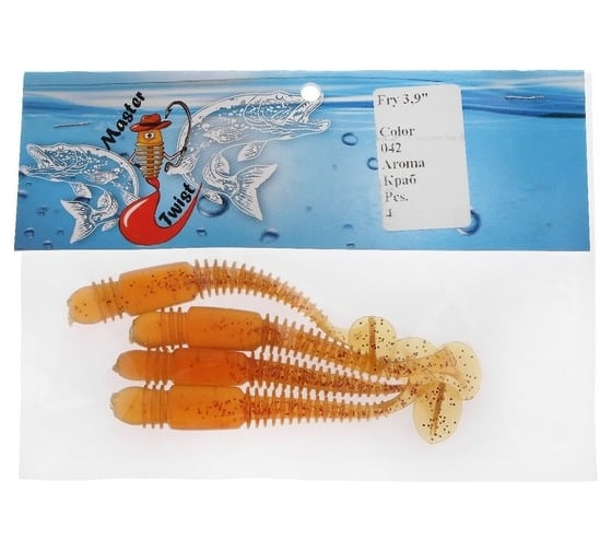 Силиконовая приманка СИМАЛЕНД Master Twist FRY 3.9", цвет 042, 4 шт., светло-коричневый 7846490