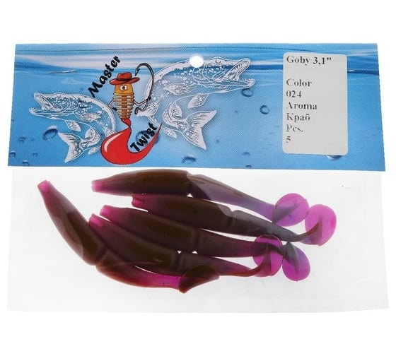 Силиконовая приманка СИМАЛЕНД Master Twist GOBY 3.1", цвет 024, набор 5 шт., фиолетовый 7846544