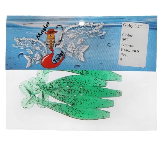 Силиконовая приманка СИМАЛЕНД Master Twist GOBY 3.1", цвет 057, набор 5 шт., зеленый 7846546