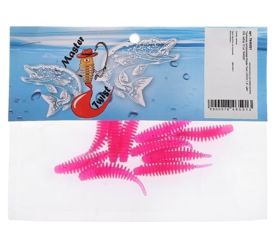 Силиконовая приманка СИМАЛЕНД Master Twist LEECH 1.5", цвет 008, набор 10 шт., розовый 7846591
