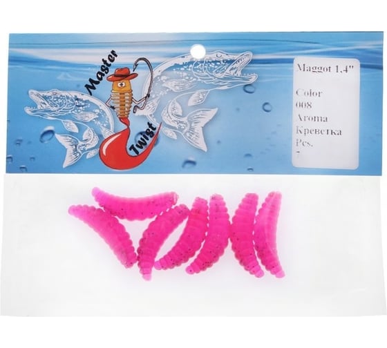 Силиконовая приманка СИМАЛЕНД Master Twist MAGGOT 1.4", цвет 008, набор 7 шт., розовый 7846525
