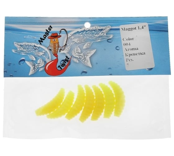 Силиконовая приманка СИМАЛЕНД Master Twist MAGGOT 1.4", цвет 004, набор 7 шт., светло-желтый 7846523