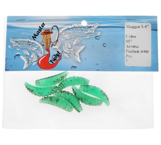 Силиконовая приманка СИМАЛЕНД Master Twist MAGGOT 1.4", цвет 057, набор 7 шт., зеленый 7846543