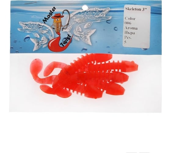 Силиконовая приманка СИМАЛЕНД Master Twist SKELETON 3" цвет 006, набор 5 шт., коралловый 7846573