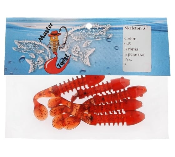 Силиконовая приманка СИМАЛЕНД Master Twist SKELETON 3", цвет 049, набор 5 шт., бордовый 7846618