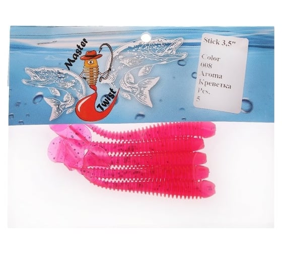 Силиконовая приманка СИМАЛЕНД Master Twist STICK 3.5", цвет 008, набор 5 шт., розовый 7846504