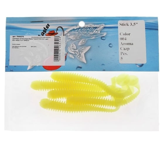 Силиконовая приманка СИМАЛЕНД Master Twist STICK 3.5", цвет 004, набор 5 шт., светло-желтый 7846570