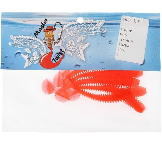 Силиконовая приманка СИМАЛЕНД Master Twist STICK 3.5", цвет 006, набор 5 шт., коралловый 7846506