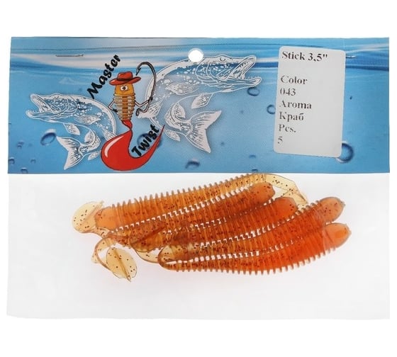 Силиконовая приманка СИМАЛЕНД Master Twist STICK 3.5", цвет 043, набор 5 шт., оранжевый 7846482