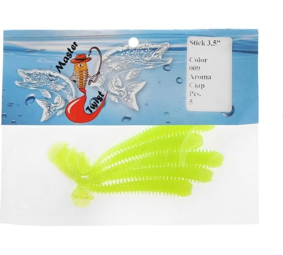 Силиконовая приманка СИМАЛЕНД Master Twist STICK 3.5", цвет 009, набор 5 шт., светло-зеленый 7846509 1