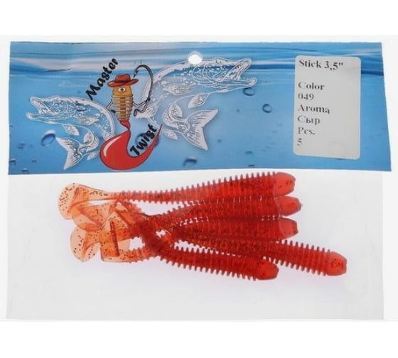 Силиконовая приманка СИМАЛЕНД Master Twist STICK 3.5", цвет 049, набор 5 шт., бордовый 7846577