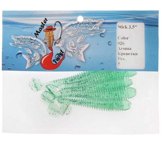 Силиконовая приманка СИМАЛЕНД Master Twist STICK 3.5", цвет 026, набор 5 шт., бирюзовый 7846507