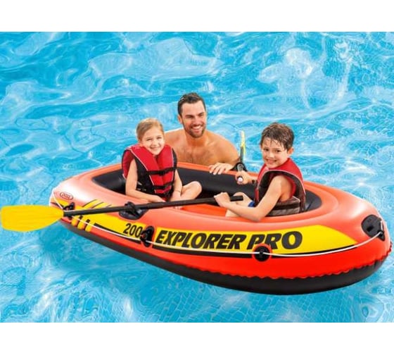 Лодка с пластиковыми веслами и насосом Intex Explorer 200 Pro 58357