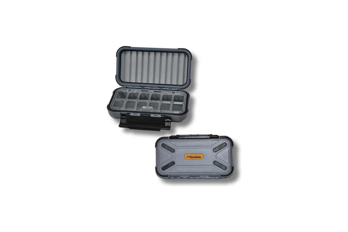 Flambeau Blue Ribbon Waterproof Fly Box - 12 Compartment Fishing Organizer Gray