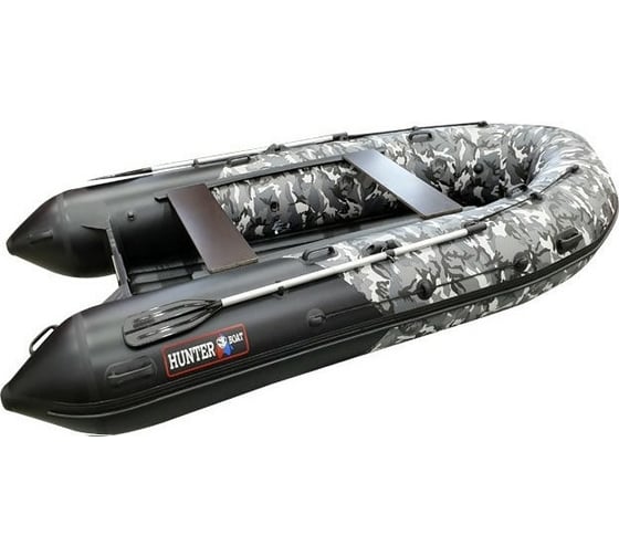 Лодка Hunterboat Хантер 380 ПРО, серый камуфляж/черный 4627110221994