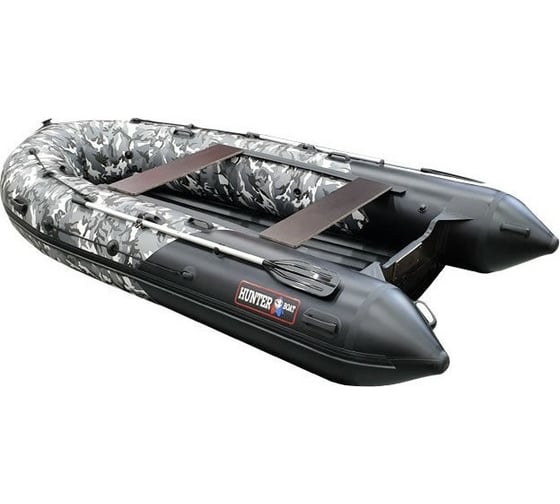 Лодка Hunterboat Хантер 380 ПРО, серый камуфляж/черный 4627110221994
