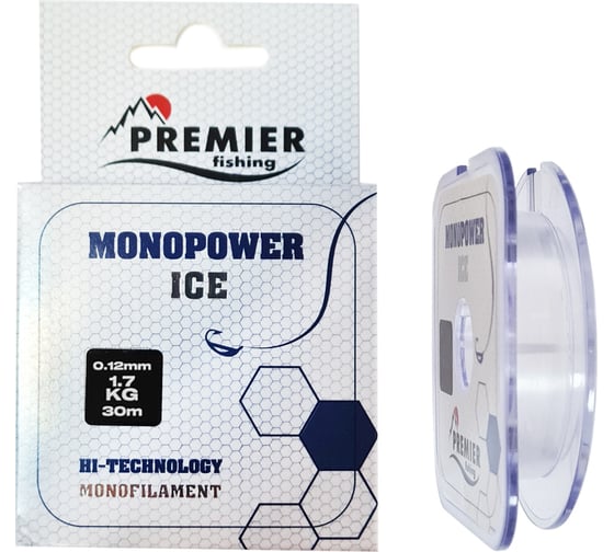 Леска Premier fishing MONOPOWER ICE PR-MI-T-012-30, 0.12мм/30м, прозрачный нейлон 280970