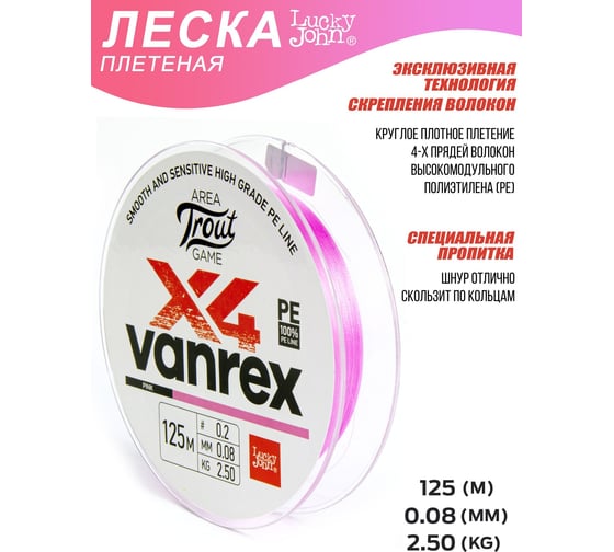 Плетеная леска Lucky John LJ Area Trout Game х4 BRAID Pink 125/008 LJ4110-008