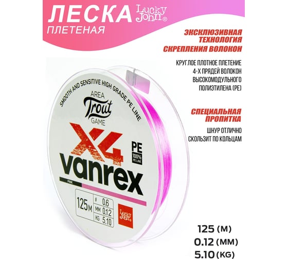 Плетенная леска Lucky John LJ Area Trout Game х4 BRAID Pink 125/012 LJ4110-012