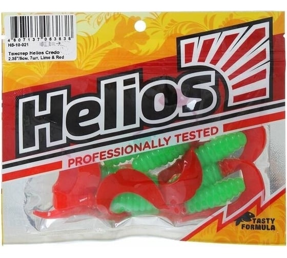 Твистер Helios hs-10-021 credo 2.35"/6.0 см, lime/red, 7шт 00000130895