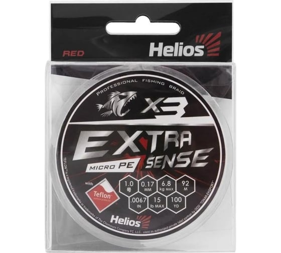 Шнур Helios hs-es-x3-1/15lb extrasense x3 pe red 92м, 1.0/15lb, 0.17мм 00000218878