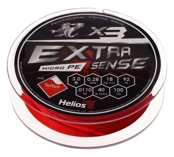 Шнур Helio extrasense x3 pe red 92м, 3.0/40lb, 0.28мм 00000246245