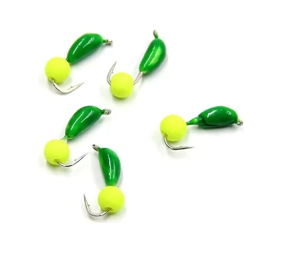 Безнасадочная мормышка ЯМАН Банан, зеленый, d-4,5 мм, вес 1.3 г, шарик желтый неон Я-МР1858 1