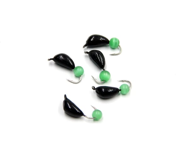 Безнасадочная мормышка ЯМАН Банан, черный, d-3 мм, вес 0.5 г, кошачий глаз зеленый, 5 шт Я-МР1798 1